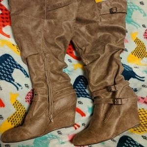 Maurices Size 9 Wide Calf Taupe Wedge Boots